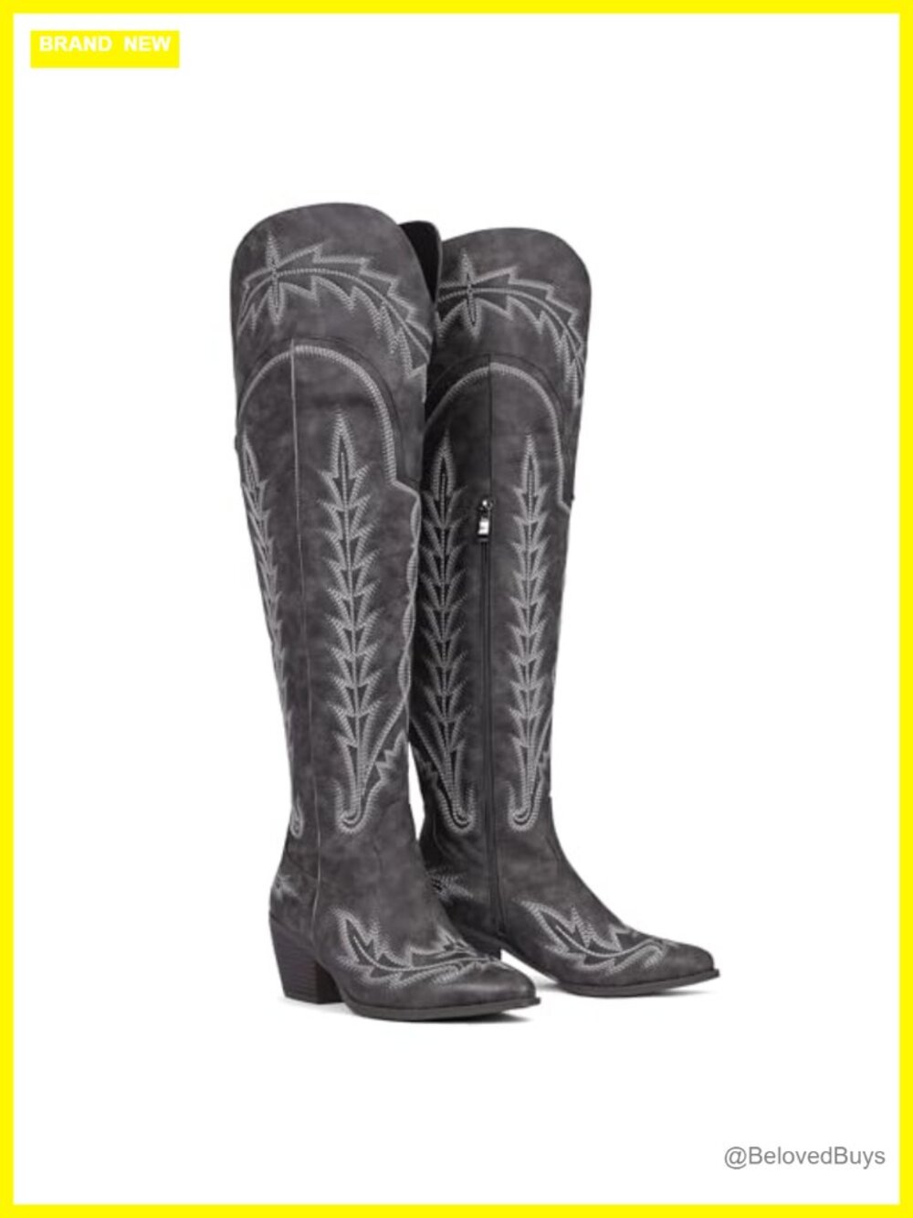Wide Calf Embroidered Over The Knee Western Boots Pointed Toe